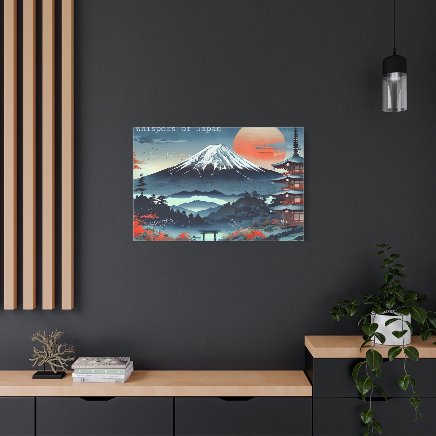 Canvas Japandi Art Print, Mount Fuji Photo on Sunset with Pagoda, Whispers of Japan Wall Art, Stretched Matte Decor - Home or Office Decor