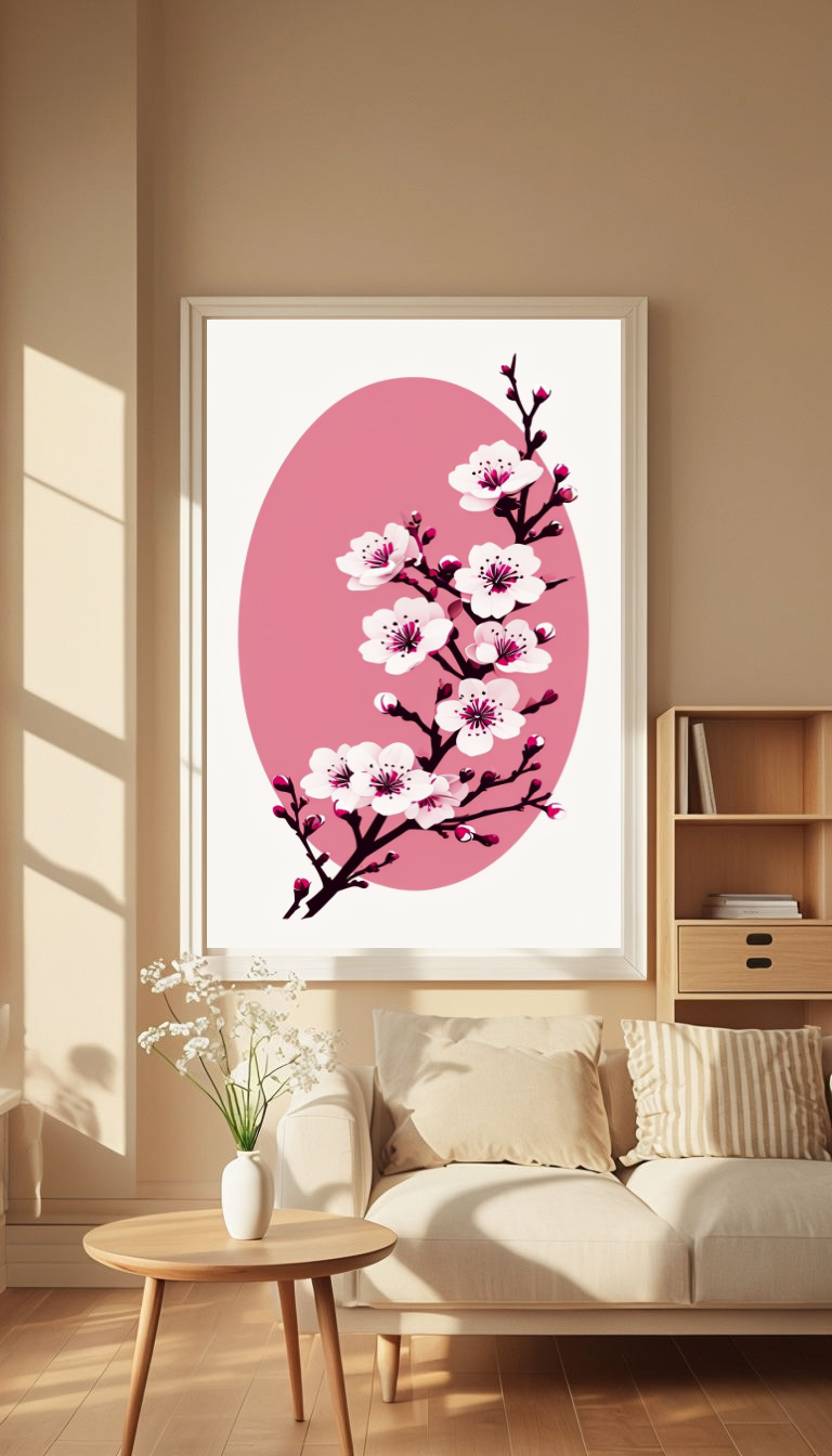 Cherry Blossom Canvas Wall Art | Japanese Flower Wall Decor | Pink Floral Canvas Print | Spring Nature Home Art | Sakura Artwork