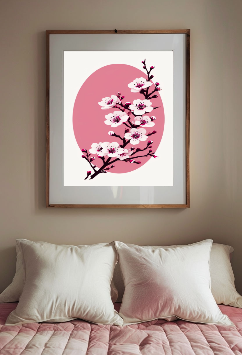 Cherry Blossom Canvas Wall Art | Japanese Flower Wall Decor | Pink Floral Canvas Print | Spring Nature Home Art | Sakura Artwork