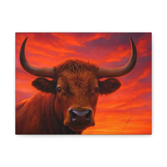 Canvas Cow Print, Highland Cow Wall Art, Farmhouse Decor, Rustic Home Decor, Sunset Painting, Nature Art Print