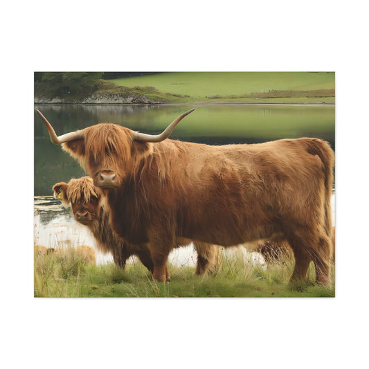 Canvas Cow Print, Highland Cow Wall Art, Farmhouse Decor, Rustic Home Decor, Animal Painting, Nature Art Print