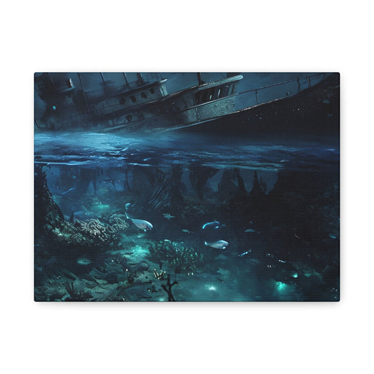 Sunken Ship Reef Canvas Print Underwater Shipwreck Wall Art - Canvas Print