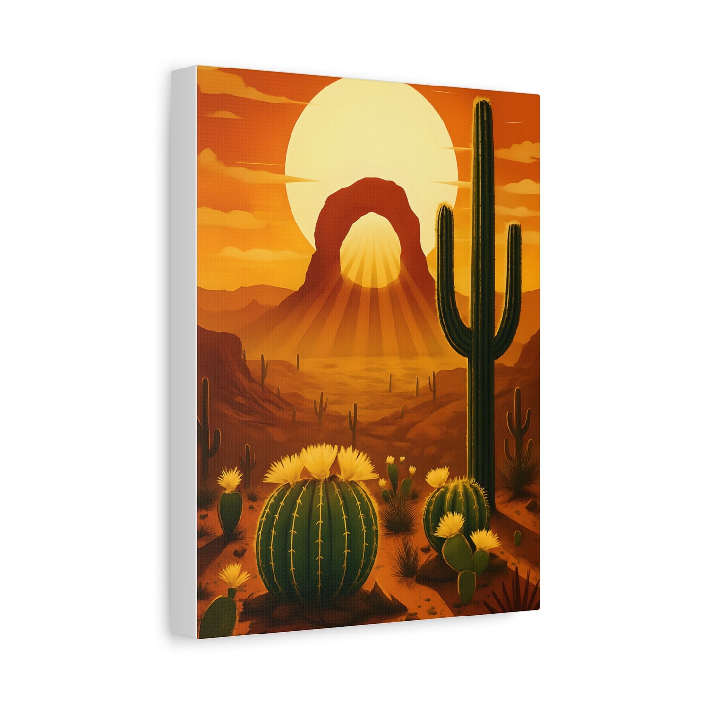 Retro Arizona Desert Archway Print, Cactus and Sunset Canvas Print, Southwestern Wall Art, Boho Landscape Poster, Instant Home Decor