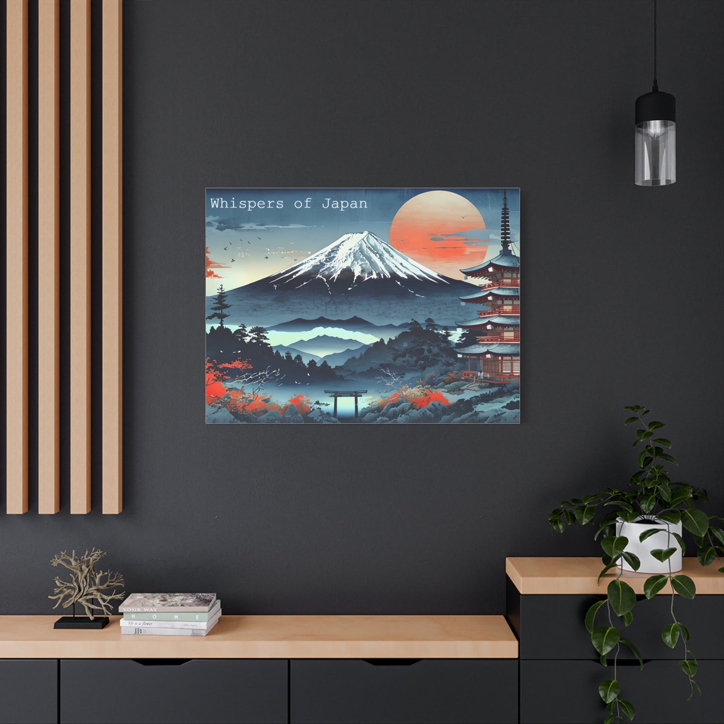 Canvas Japandi Art Print, Mount Fuji Photo on Sunset with Pagoda, Whispers of Japan Wall Art, Stretched Matte Decor - Home or Office Decor