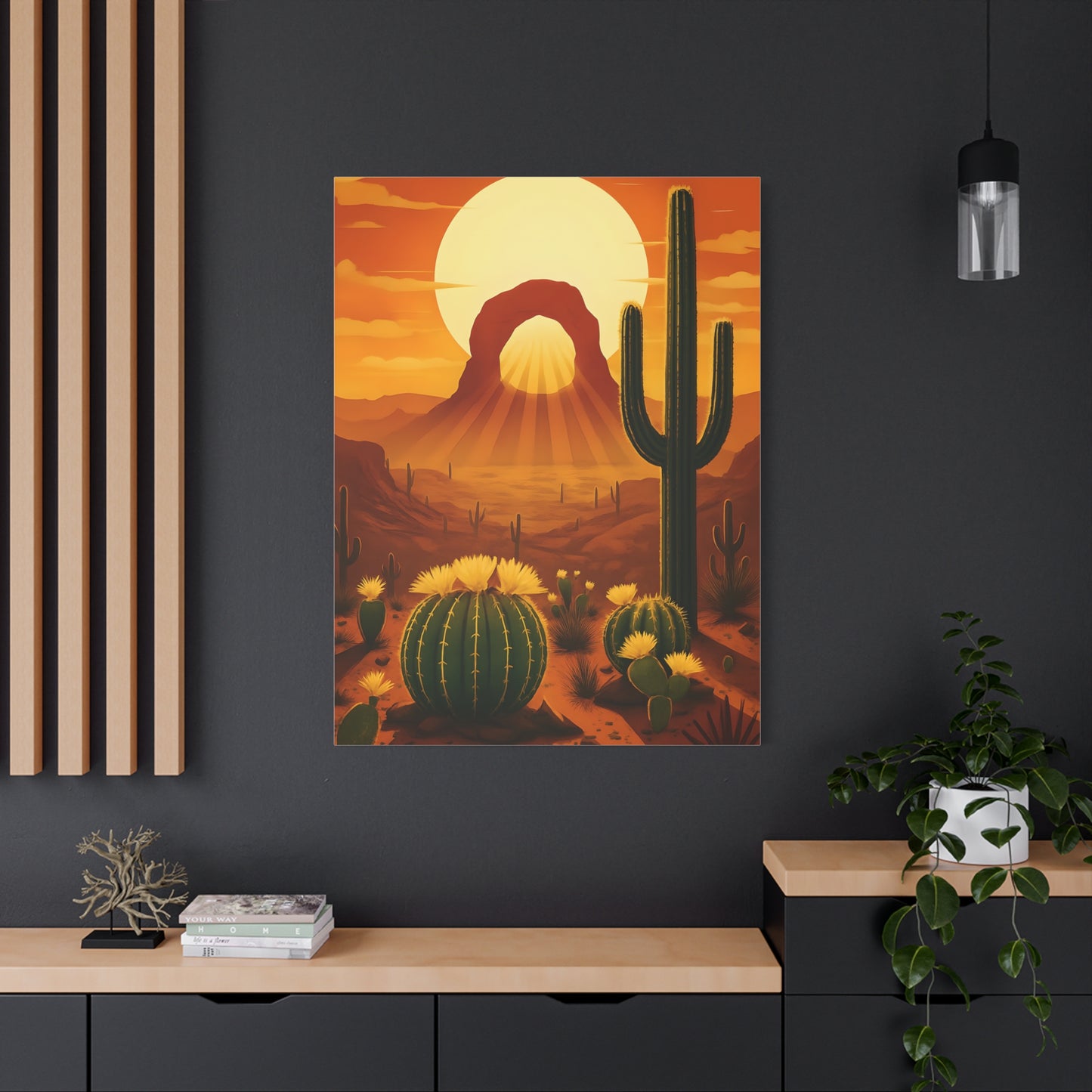 Retro Arizona Desert Archway Print, Cactus and Sunset Canvas Print, Southwestern Wall Art, Boho Landscape Poster, Instant Home Decor