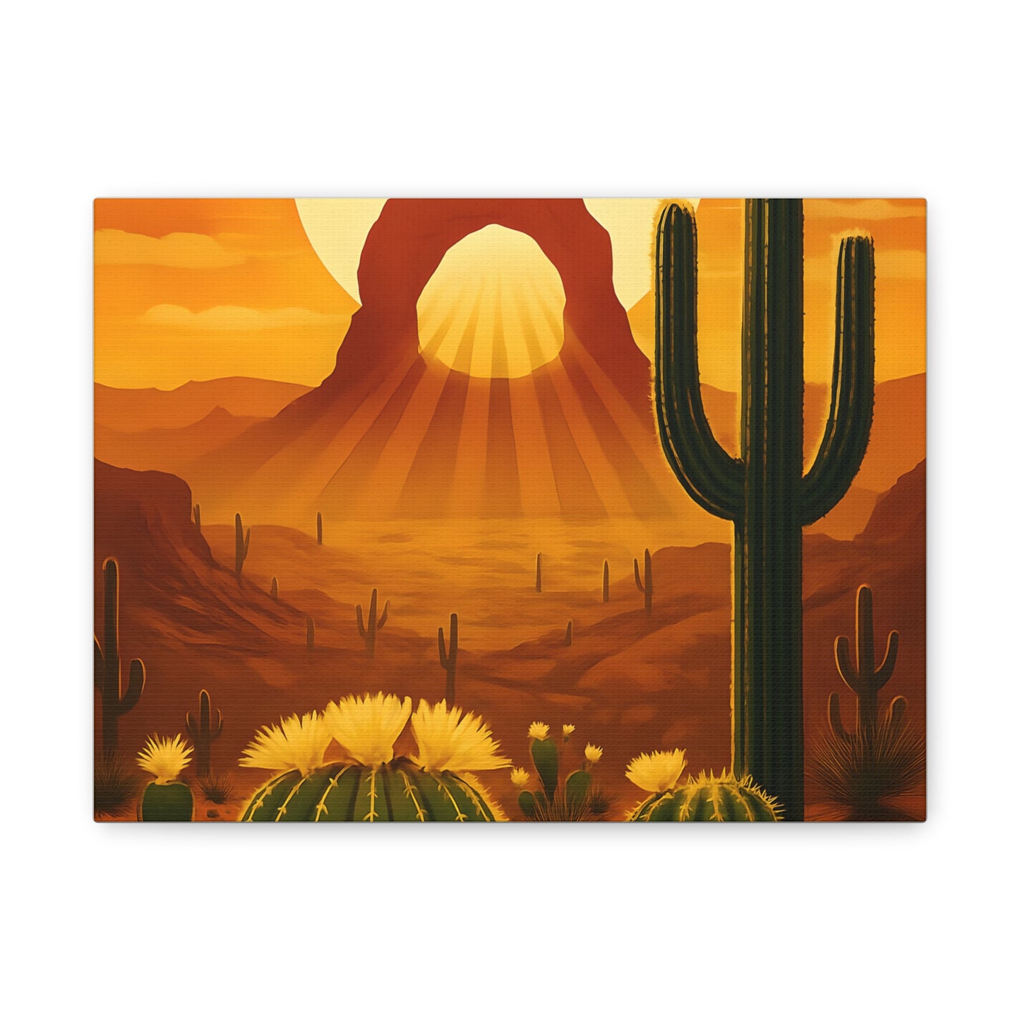 Retro Arizona Desert Archway Print, Cactus and Sunset Canvas Print, Southwestern Wall Art, Boho Landscape Poster, Instant Home Decor