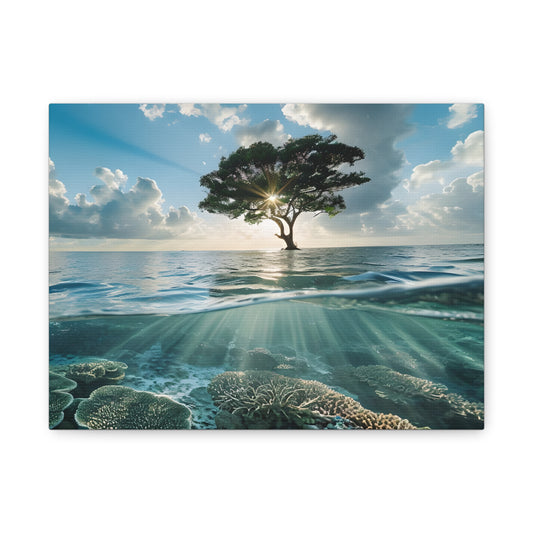 Sunken reef and Tree Island Canvas Print  Water Photography Art