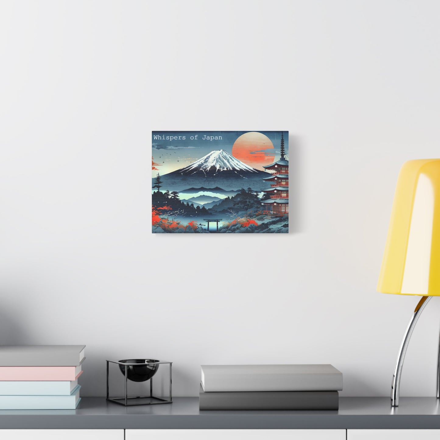 Canvas Japandi Art Print, Mount Fuji Photo on Sunset with Pagoda, Whispers of Japan Wall Art, Stretched Matte Decor - Home or Office Decor