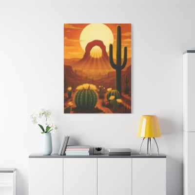 Retro Arizona Desert Archway Print, Cactus and Sunset Canvas Print, Southwestern Wall Art, Boho Landscape Poster, Instant Home Decor